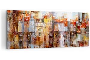ARTTOR Quadri Moderni Soggiorno città casa popolare Quadro su Tela 120x50cm Stampe da Parete Camera da Letto Cucina 1 pezzo Wall Art Canvas Grandi Decorazione Murale Grafica Immagini AB120x50-3476