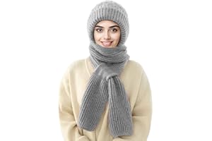 Wantonfy 2 in 1 Donna Cappello Sciarpa Invernali Set Beanie Cappello Scaldacollo Moda Cappuccio Sciarpa
