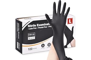 FUSION VIBES Black Nitrile Disposable Gloves - Latex & Powder Free, Extra Strong, Multi-Purpose, Surgical & Cleaning Gloves (LARGE)