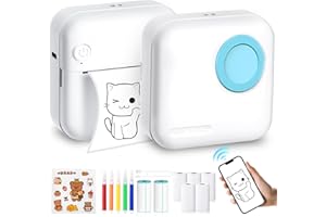 Carseatty Sticker Printer, Inkless Bluetooth Pocket Thermal Printer Wireless Label Machine Mini Photo Printer for Printing Logo, Notes,Journal,List,Memo(including 7 rolls of printing paper)