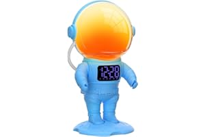 AFEXOA Réveil Lumineux avec 7 Sonneries, Snooze, 30 Sons Apaisants et Minuterie, Enceinte Bluetooth, Lampe de Chevet Multicolore, Cadeau pour Enfant/Garçon/Fille, Bleu