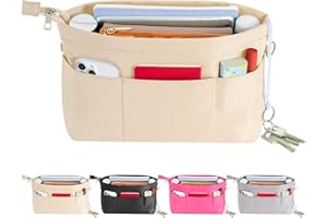 HyFanStr Handbags Organiser Nylon Pocket Organiser Bag Organiser Bag Inside Pockets for Handbags with Key Chain, beige