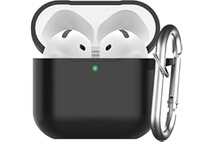 Nemteur Custodia per AirPods 4 2024, Case Protettiva in Silicone per AirPods 4th 2024 Cover in Silicone Visibile a LED Frontale con Moschettone, Nero