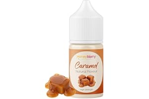 HONEYBERRY 30ml Natural Caramel Food Flavouring Essence - Professional High Strength Edible Liquid Extract Drops - Highly Concentrated Versatile Flavour for Baking Cooking Drinks Cosmetics Soap Slime