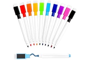yenlk Whiteboard Markers/Pen with Eraser Set, 9 Color /10 Piecs, Fine Tip Colour, Low Odor Dry Erase Ink Markers Erasable for Home, School and Office Uses