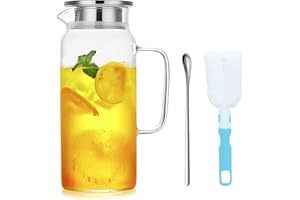 ZIGefofo Jarra Agua Cristal Botella Cristal 2 Litros, Jarra de Borosilicato Resistente al Calor, Botellas de Vidrio Transparente para Bebidas Frías y Calientes/Fría Caliente Té/Café/Jugo/Jarra