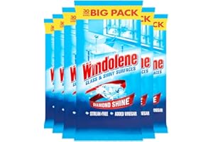 Windolene Glass & Shiny Surfaces Diamond Shine, 180 Wipes (6 packs x 30), Streak-Free Cleaning for Windows, Window cleaner & Glass cleaner