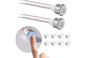 BrightArk 12V LED Interruptor Táctil Regulador,3-24V DC Regulación Continua 12V 24V Interruptor Táctil Sensor para Tira Led,Para Agujero de Montaje de 18mm con Luz Azul (2 Piezas)