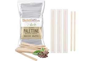 MARKETCAFFE 2000 Palette caffè monouso confezionate singolarmente, palettine in legno biodegradabili, compostabili e resistenti al calore, per Girare Zucchero Bevande e Caffe nei Bicchierini (2000)