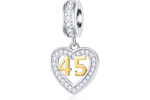 GLOWDAS 10 11 à 21 22 23 24 25 28 30 33 35 40 45 50 55 60 65 70 75 80 charms anniversaire, fit bracelet/collier birthday européen, numéro d'or pendentif coeur en argent sterling 925 avec cz, pour femme/homme