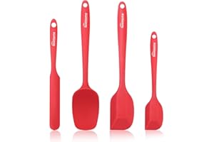 NileHome Silicone Spatula Set, High Heat-Resistant Premium BPA-Free One Piece Seamless Design, Non-Stick Rubber with 18/8 Stainless Steel Core, Cooking/Baking Utensil Set of 4, Red