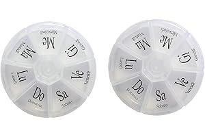 GUTE LINES PortaPillole Settimanale Contenitore per Pillole con 7 Giorni Pillole Organizzatore, Promemoria per Pillole (2 PACK x Rotondo 7 scomparti)