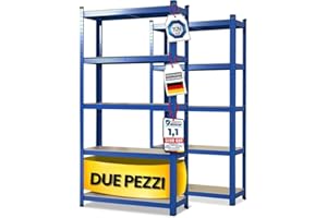 OfficeMarshal Confezione doppia di scaffali per carichi pesanti, blu, 200 x 120 x 60 cm, scaffalatura, scaffalatura, scaffale, sistema a incastro montato senza attrezzi (Lakota)