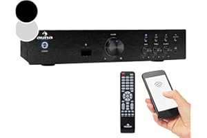 auna Verstärker, HiFi Stereo Mini Verstärker, HiFi-Verstärker mit Bass & Treble Regler, 1 Kanal Audio-Verstärker, Stereo-Verstärker Lautsprecher mit Fernbedienung & AUX-Anschluss, AV Receiver
