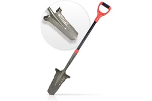 Red Tools Gärtnerspaten Power Head - Spaten mit Wurzelsäge - 115cm - hochwertiges Spatenblatt für steinige & Harte Böden - mit Trittkante und bequemem Soft-Touch-Griff (Grau)