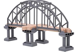 STOBOK Rail Bridges toy, Long Double Span Arch Bridge Wooden Railway Wood Train Tracks Wooden Train Children Train Bulk Rail Accessory