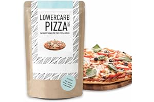 ‎ORGANIC WORKOUT Lower-Carb Pizza Backmischung für 2 Pizzaböden oder 1 Pizzablech | 90% weniger Kohlenhydrate | Glutenfrei, 29g Vegan Protein, mit Mandelmehl Flohsamenschalen & Leinsamen, keto, Organic Workout