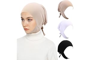 XEPST 3 PCS Hijab Undercap for Women, Milk Silk Fabric Hijab Underscarf Solid Color Adjustable Tie Back Full Cover Inner Head Scarf Turbans for Women Chemo Sleep Cap