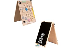 3toysm Leo Tableau d'activité sensoriel Montessori Busy Board en Bois autoportant Double Face Naturel Ferme 50 cm