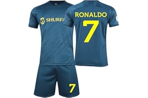 FTRGHNY Camiseta de Fútbol Niño y Adulto,Nr.7 Al Nassr Equipacion Fútbol de Casa/Visitante 2 Piezas,2024 Juego de Camisetas de Futbol,Equipo de Entrenamiento de Fútbol Sport Camiseta Pantalón Corto