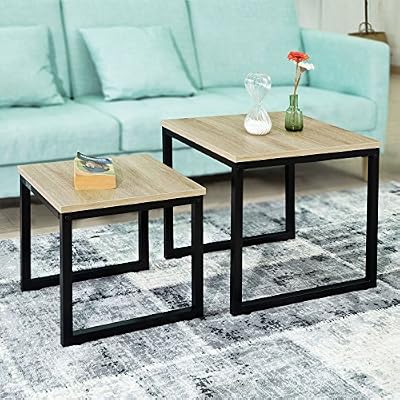SoBuy® FBT42-N Tables Basses Gigognes - Set de 2 - Lot de 2 tables d'appoint empilables