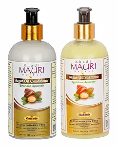 Khadi Mauri Herbal Argan Shampoo & Conditioner Combo for Overall Hair Nourishment, Combo Pack of 2, 300 ml Each