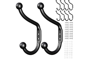 JOSMIMIC 10-Pack Wall Hooks for Hanging Coats - Coat Hooks Wall Mount, Black Hooks for Hanging Heavy Duty, Screw in Coat Hanger for Towel, Clothes, Backpack, Bag, Robe, Key, Hat Hooks for Wall, Closet Hooks