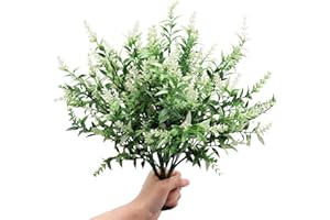 GKONGU Flores Artificiales de Lavanda,4 Piezas Ramo de plastico,decoración Planta para Exterior Interior Jardín Fiesta Boda (Blanco)