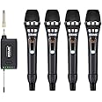 ACEMIC UHF Wireless Microphone System, 4 Handheld Dynamic Mic Set with Receiver, 4 Channel Cordless Mics for Karaoke, DJ, Wedding, Church, Speech, Q4
