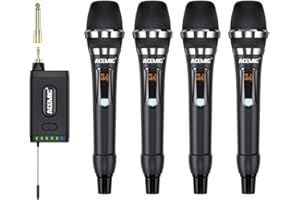 ACEMIC UHF Drahtlosmikrofonsystem 4 Kanal Schnurlosmikrofon mit 4 dynamischen Handmikrofonen für Gottesdienste, Reden, Hochzeiten und Karaoke-Maschinen, Q4