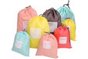 LZYMSZ Nylonowa torba ze sznurkiem, wodoodporne torby do przechowywania ubrań, organizer na buty, torba na brudny worek na siłownię, pływanie, plażę, do szkoły, sportu, 8 szt, 8 kolorów, MULTI,