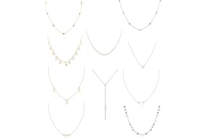Finrezio 12Pcs Gold & Silver Tone Layered Necklace for Women Girls Sexy Long Choker Chain Y Necklace Bar Feather Pendent Necklace Sets