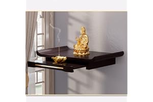 Wall mounted solid wood shrine buddhist altar, Altar Table, Wood Prayer Niche Incense Table,small buddhist altar shrine with Drawer Buddha Platform(Black Walnut,38 * 25cm/14.9 * 9.8in)