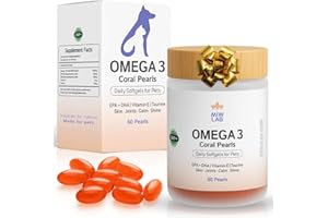 MAURITIUS ISLAND DOGS Omega 3 Perro y Gato Aceite de Pescado EPA + DHA + Taurina + Vitamina E Suplemento Perlas para Articulaciones Fuertes, Ayuda Artritis, Pelo Suave y Brillo Natural Mascotas Salmon 60 Capsulas Blandas