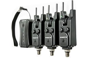 SABER TACKLE Saber - S4 Wireless Bite Alarms Set - 3 in 1 - Carp Coarse Fishing Set - Adjustable Volume & Tone - 4 Way Receiver - Removable Snag Ears - Vibration Function - LED Lights - Perfect For Fishing