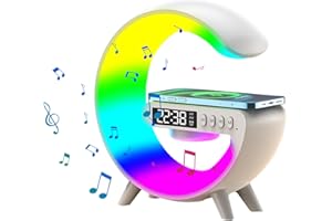 JYNKID Wireless Charger Lamp, G Shaped Lamp Phone Charger, LED Wireless Charging Speaker Charger Light, RGB Color Changing Ambient Night Light Charger Stand Table Smart G Lamp for Bedroom (White)