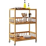 sogesfurniture Carrello Cucina in Legno di bambù con 3 Ripiani, Multiuso Carrello Bamboo Portavivande Carrello da Portata, KS