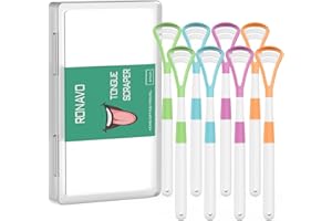 Tongue Scraper (8 Pieces), RONAVO Tongue Cleaner (Pack of 8), Brushes and Scrapers for Oral Care, BPA-Free Tongue Scraper with Travel Carry Bag for Family, Adults, Children, Reduces Bad Breath