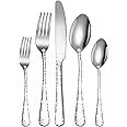 XIAOYU 5 Piece Gothic Skull Silverware Set, Halloween Bizarre Flatware Set, Skeleton Flower Unique Pattern Design, Knife Fork Spoon Cutlery Set for Halloween Easter Christmas, Silver