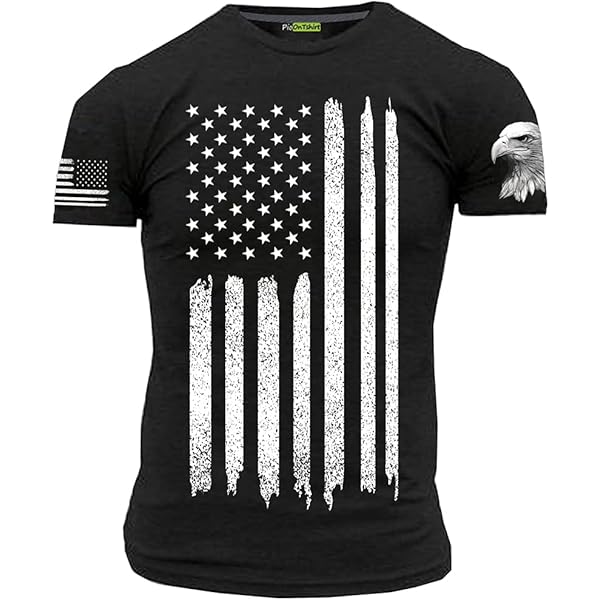 Kewing T-Shirt à Manches Longues Automne Drapeau Américain Pour Hommes Décontracté Rétro Aigle Imprimé Col En V Haut Mince