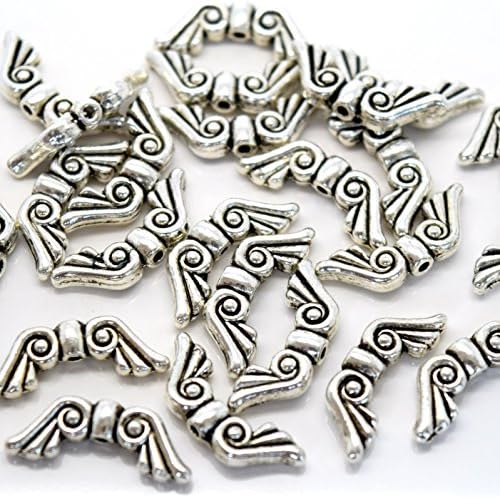 25 X ZINC ALLOY ANTIQUE SILVER PLATED ANGEL WING BEADS 20MM