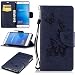 Produktbild Lonchee Huawei P9 Lite Wallet Tasche Brieftasche Schutzhülle , geprägten Prägung Muster Design Hochwertige PU Leder Folio Tasche Case Hülle im Bookstyle mit Standfunktion Kredit Kartenfächer Abnehmbare Handschlaufe(marineblau Schmetterling Prägung)