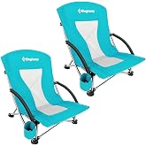 KingCamp Beach Chair | Nefes alabilen sırtlıklı kamp sandalyesi, geniş koltuk, bardak tutucu ve plaj, kamp ve dış mekan i&ccedil;in 