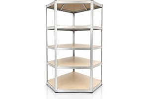 Jardin202 - Estantería Metálica Galvanizada | 5 Baldas Ajustables | Carga Total 875kg (175kg/Nivel) | Estantería Modular para Garaje, Trastero | Plata - Estantería con Esquina