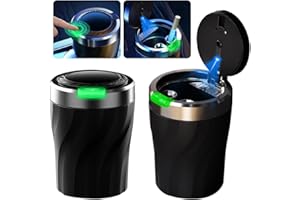 PLLYPE Aschenbecher Auto, 2 Stück Auto Aschenbecher mit Deckel, Aschenbechers mit LED Licht für Auto, Büro, Haus, Camping, Outdoors