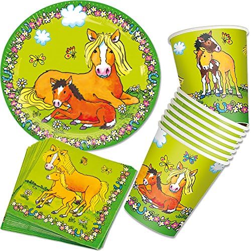 Lutz Mauder - Paper Plates, Napkins and Cups for Children's Birthday Parties - 36 Pieces - Horses and Ponies Theme