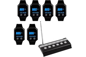 WNKRUN Wireless Restaurant Paging System with 6 Waiter Watches/1 Call Button, Fast Alert Buzzer for Dish Pickup, Chef Calls, Food Service – Diner, Cafe, Catering Staff Communication