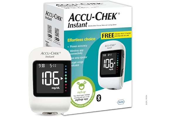 Accu-Chek Instant Blood Glucose Glucometer (with Bluetooth) with Vial of 10 Strips, 10 Lancets and a Lancing Device FREE for