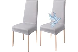 Poligino Housse de Chaise 2 pièces Imperméables, Housse de Chaise Salle à Manger, Housse Chaise Extensible, Universel, Facile à Installer, Facile à Nettoyer (Gris Clair,2 pièces)
