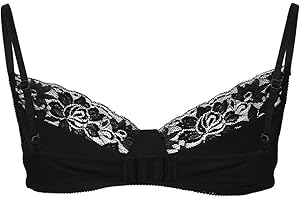 FEESHOW Mens Lace Sheer Wire-Free Bra Tops Exotic Crossdress Gay Underwear Bralette Underwired